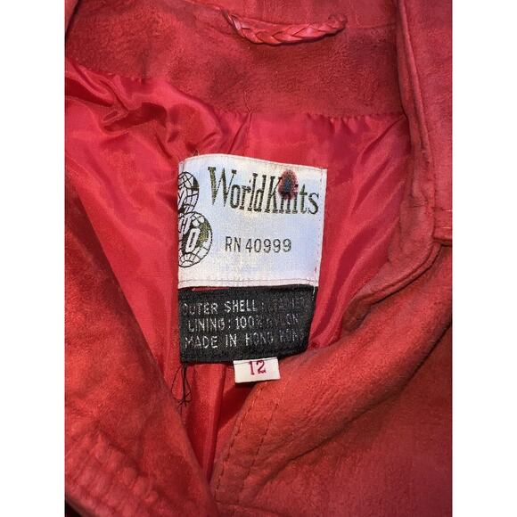 World Knits Suede Coat Women’s Size 12 Red Gold Buttons Leather Jacket Vintage - Picture 5 of 15